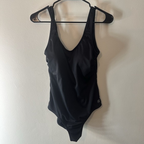Hurley Women's Black Ribbed One Piece Swimsuit Size Large W/ Padding - Picture 2 of 10